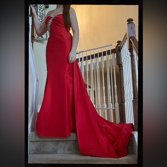 Red Tony Bowls Pageant Prom Gown - Picture 3 of 14